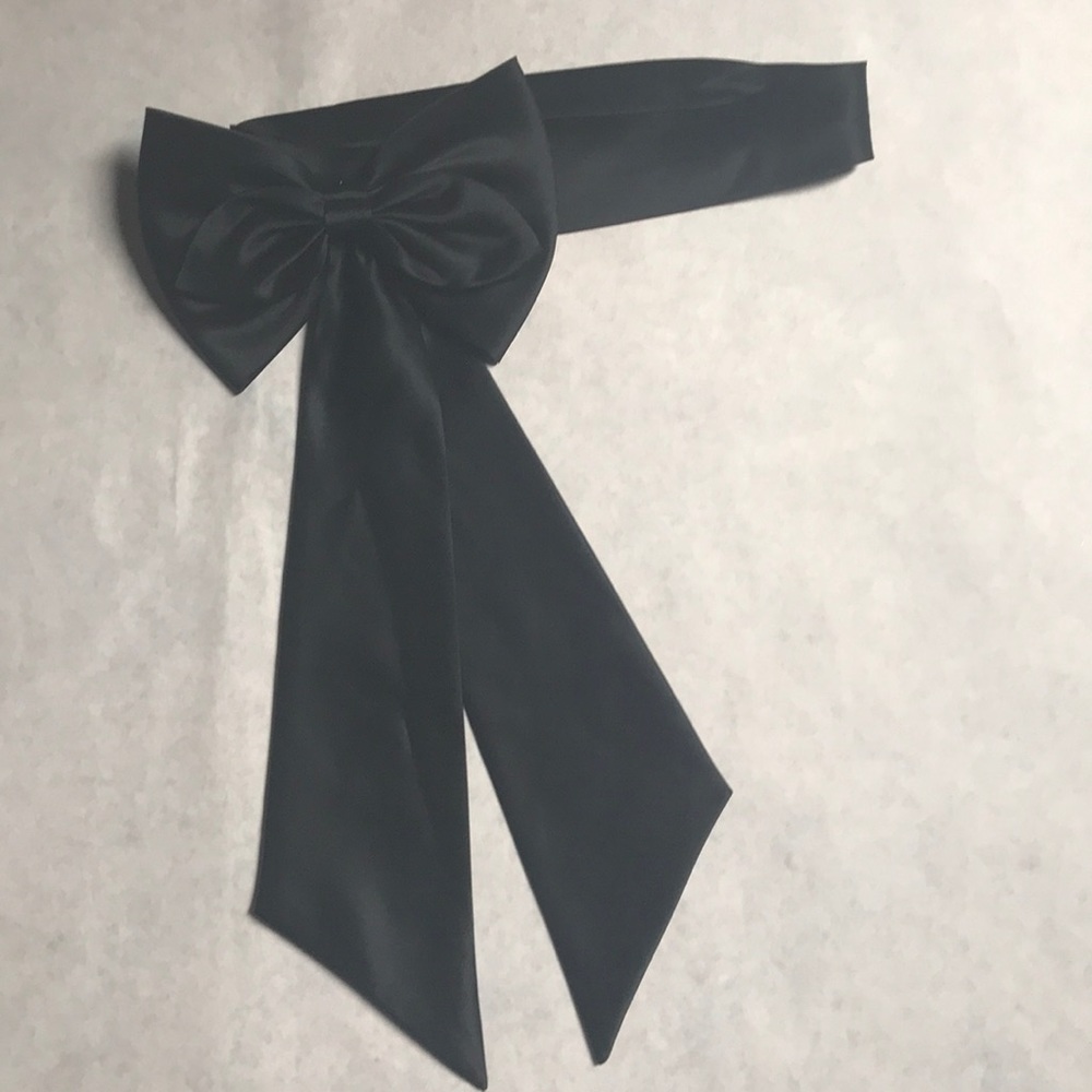 Hand made black satin bow and sash
